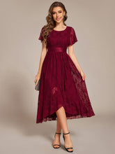 A-Line Short Sleeve Ruffled Empire-Waist Scoop Neck Lace Formal Dress